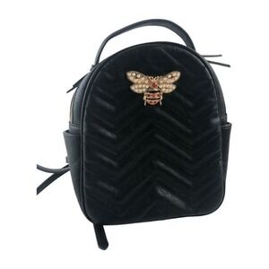 Unmarked Black‎ Quilted Faux Leather Mini Bee Backpack and Wallet Set Gold Tone